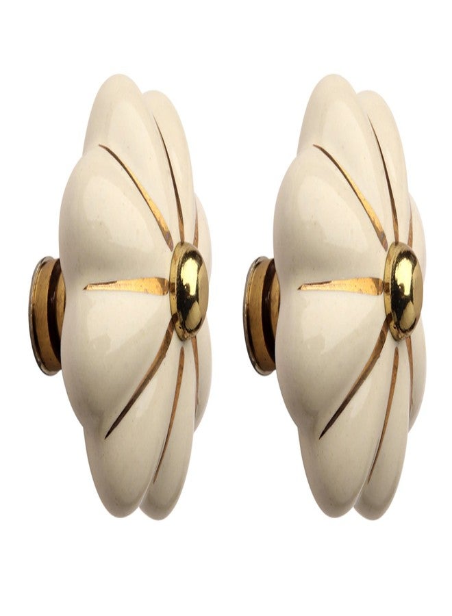 HOBKNOBS Fluted Ceramic Polished Brass Cabinet/Drawers Knob Cream/Gold (2).. - Image 1